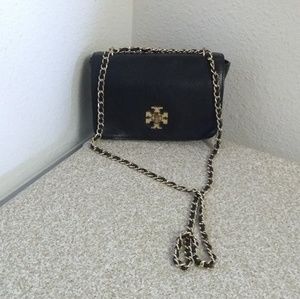 Tory Burch Black Pebbled Leather Turnlock Bag